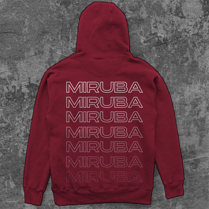 Unisex Oversize Hoodie in Weinrot mit einem MIRUBA Schriftzug auf dem Rücken