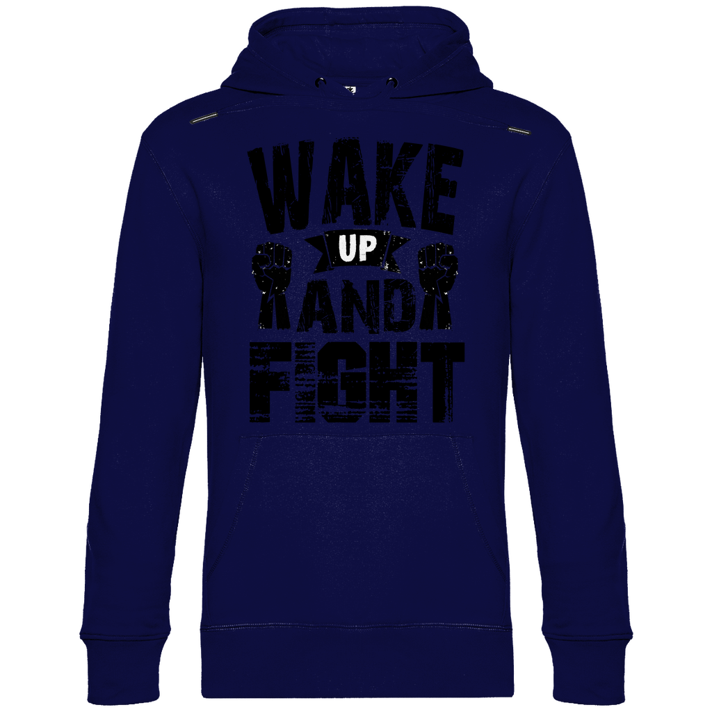 Herren Hoodie in Marineblau mit Wake up and Fight Design auf der Brust