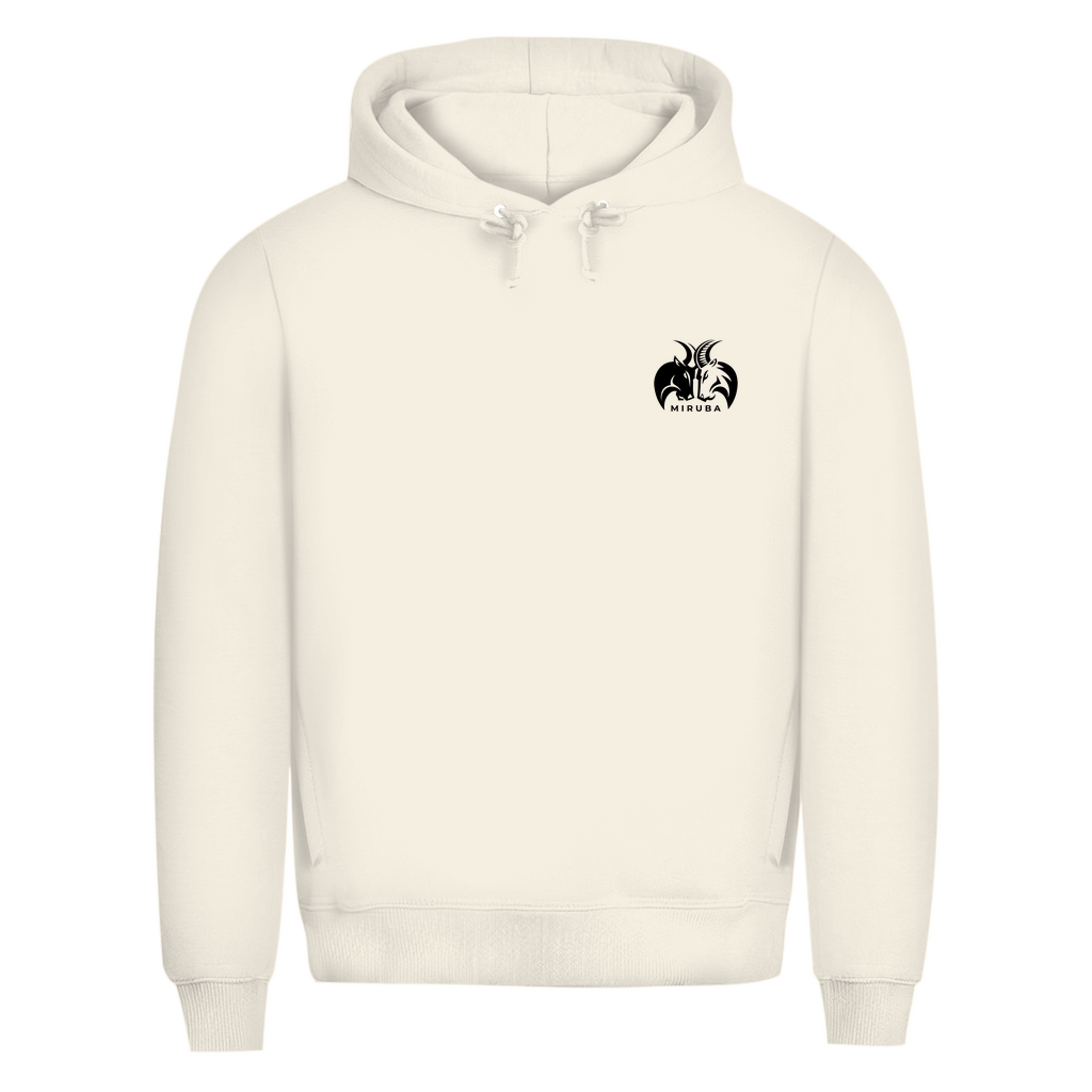 Herren Premium Bio Hoodie in Weiß mit MIRUBA Logo auf der Brust 