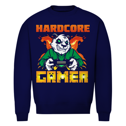 Herren Premium Bio Sweatshirt in Marineblau mit Hardcore Gamer Design vorne