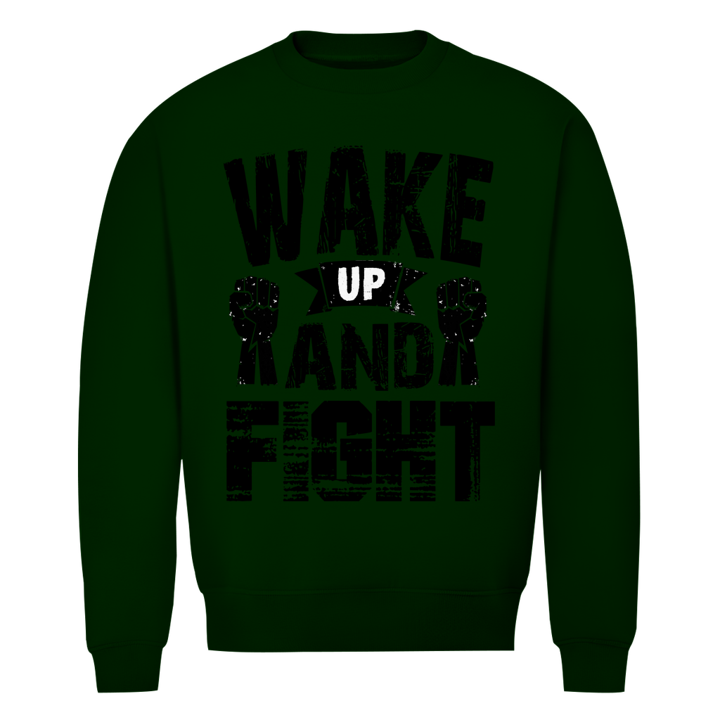 Herren Premium Bio Sweatshirt in Dunkelgrün mit Wake up and Fight Design auf der Brust