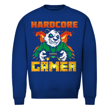 Herren Premium Bio Sweatshirt in Royalblau mit Hardcore Gamer Design vorne