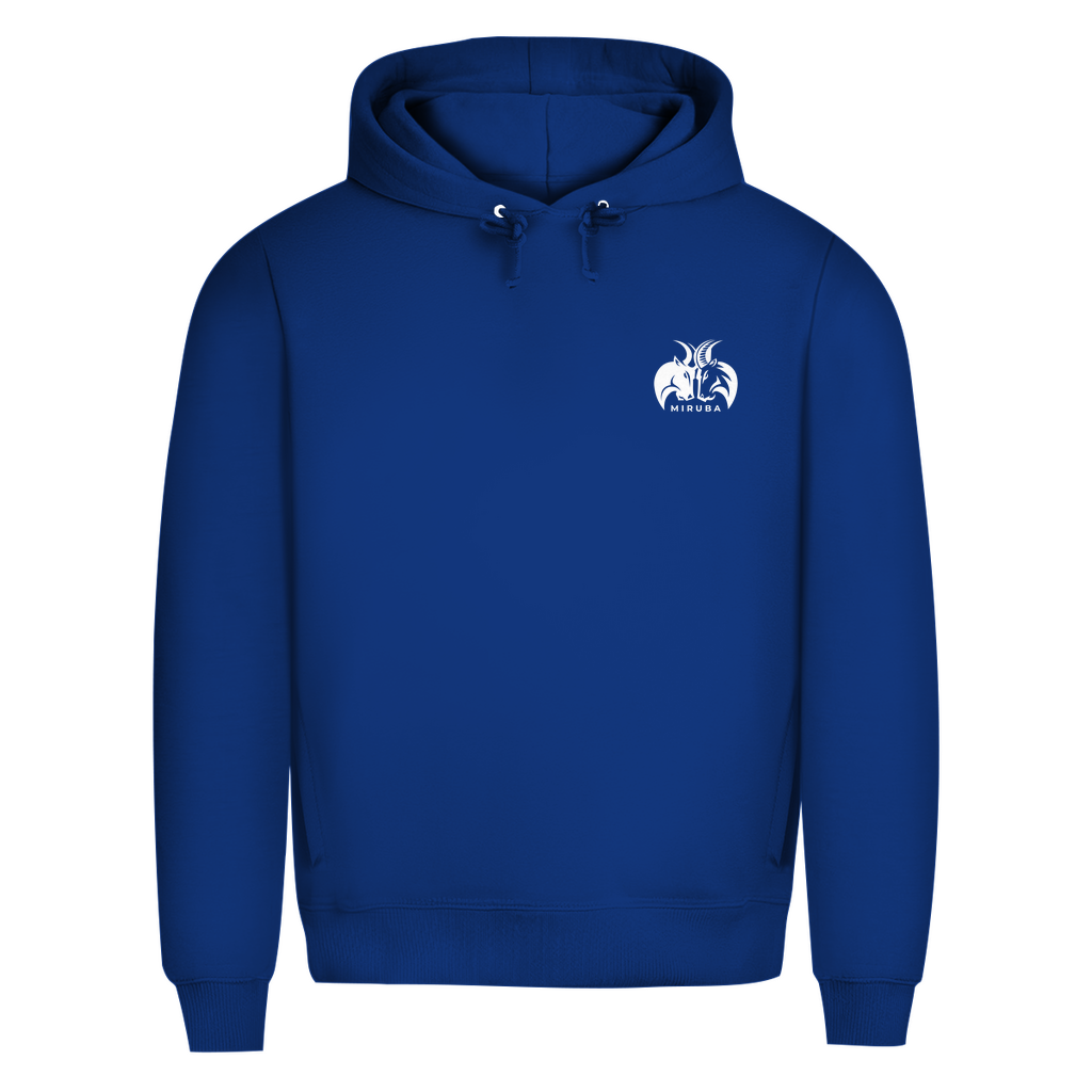 Herren Premium Bio Hoodie in Royalblau mit MIRUBA Logo auf der Brust 