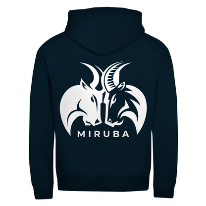 Herren Zipper Hoodie in Marineblau mit großem MIRUBA Logo auf dem Rücken