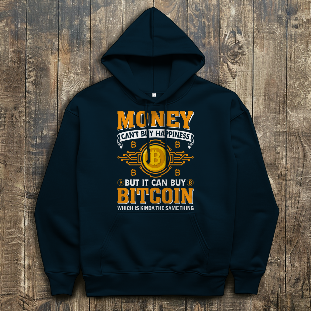 Herren Hoodie mit Money Bitcoin Design auf der Brust in Marineblau