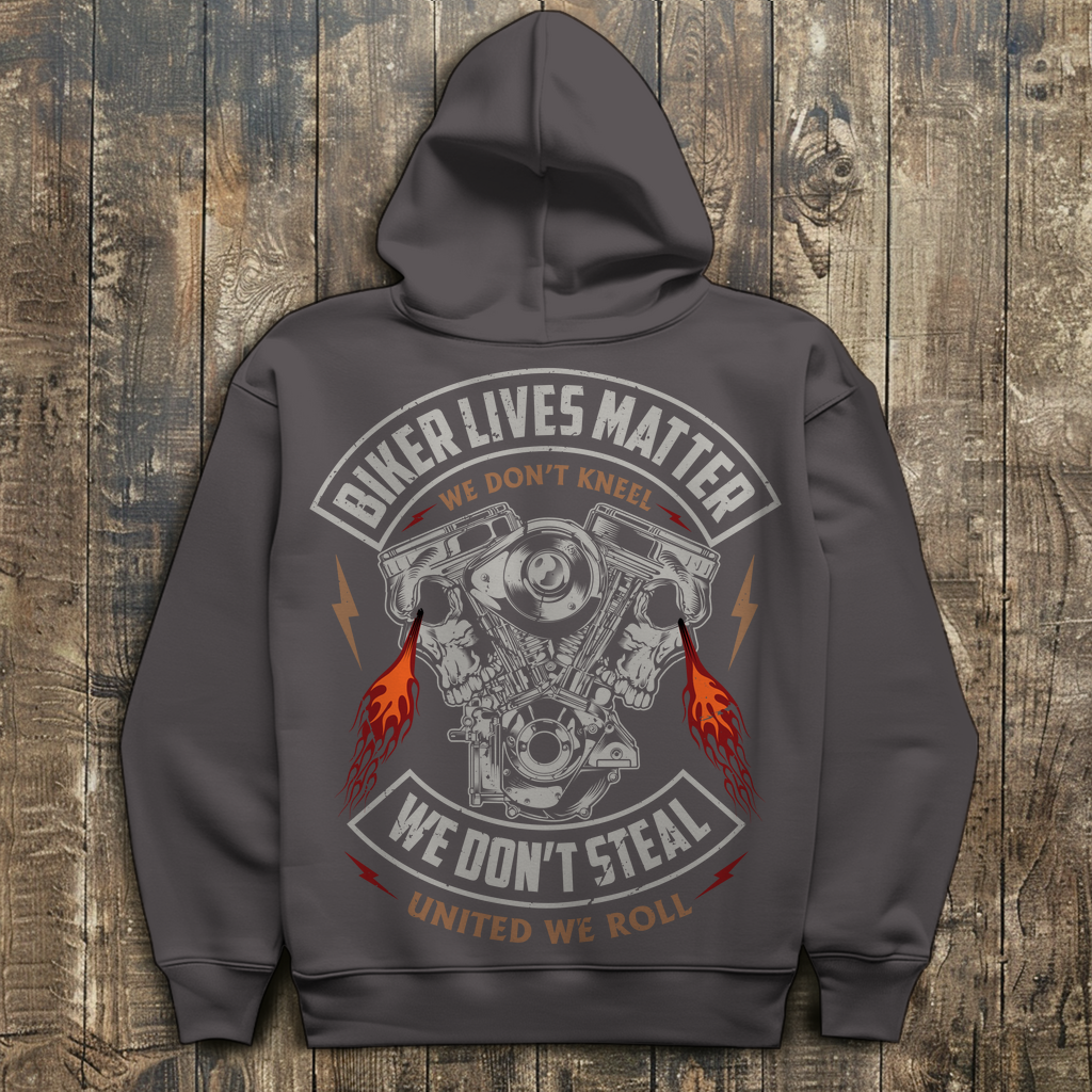 Herren Hoodie mit Biker Lives Matter Design auf dem Rücken in Dunkelgrau