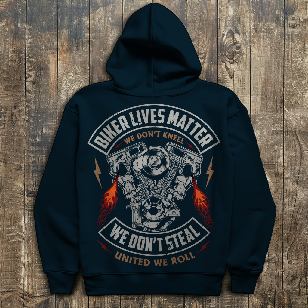 Herren Hoodie mit Biker Lives Matter Design auf dem Rücken in Marineblau