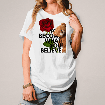Damen T-Shirt Spruch mit Teddy und Rose