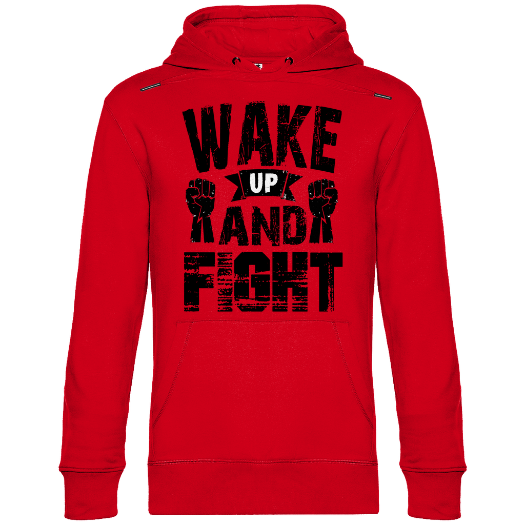 Herren Hoodie in Rot mit Wake up and Fight Design auf der Brust