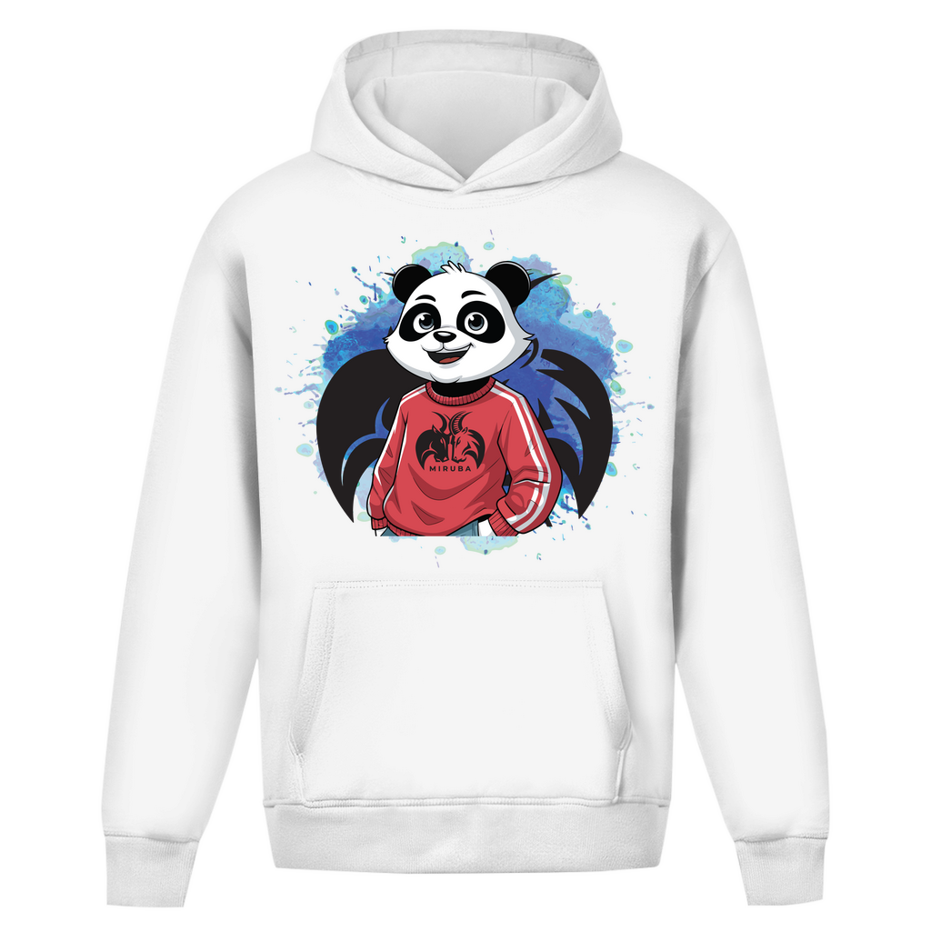 Oversize Hoodie ohne Kordel in Weiß mit Panda Design auf der Brust