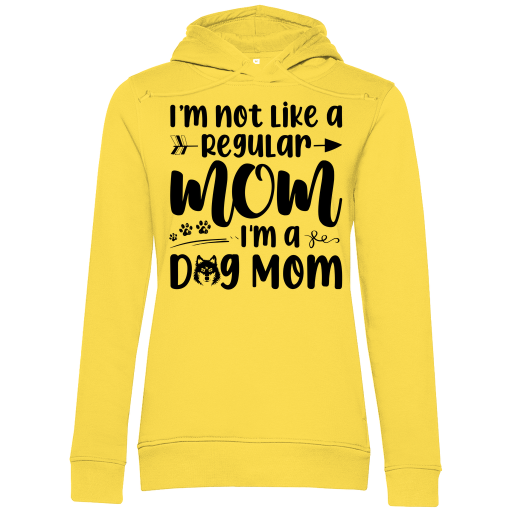 Damen Premium Bio Hoodie mit Schriftzug I'm not like a Regular MOM I'M a DOG MOM in Gelb