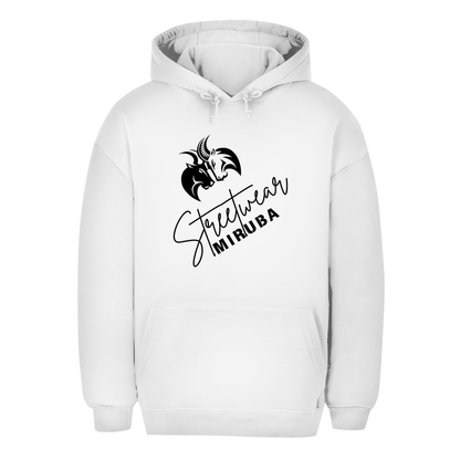 Unisex Oversize Hoodie in Weiß mit Streetwear Schriftzug und kleinem MIRUBA Logo auf der Brust