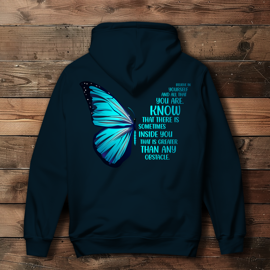 Damen Hoodie mit Believe in Yourself Motiv in Marineblau