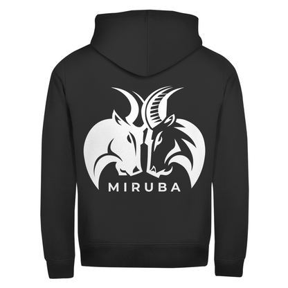 Herren Zipper Hoodie in Tiefschwarz mit großem MIRUBA Logo auf dem Rücken