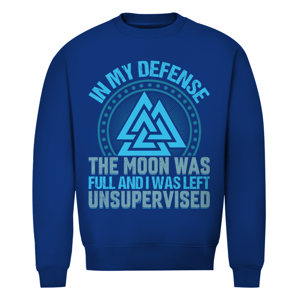 Herren Premium Bio Sweatshirt in Royalblau mit In my Defense Design auf der Brust