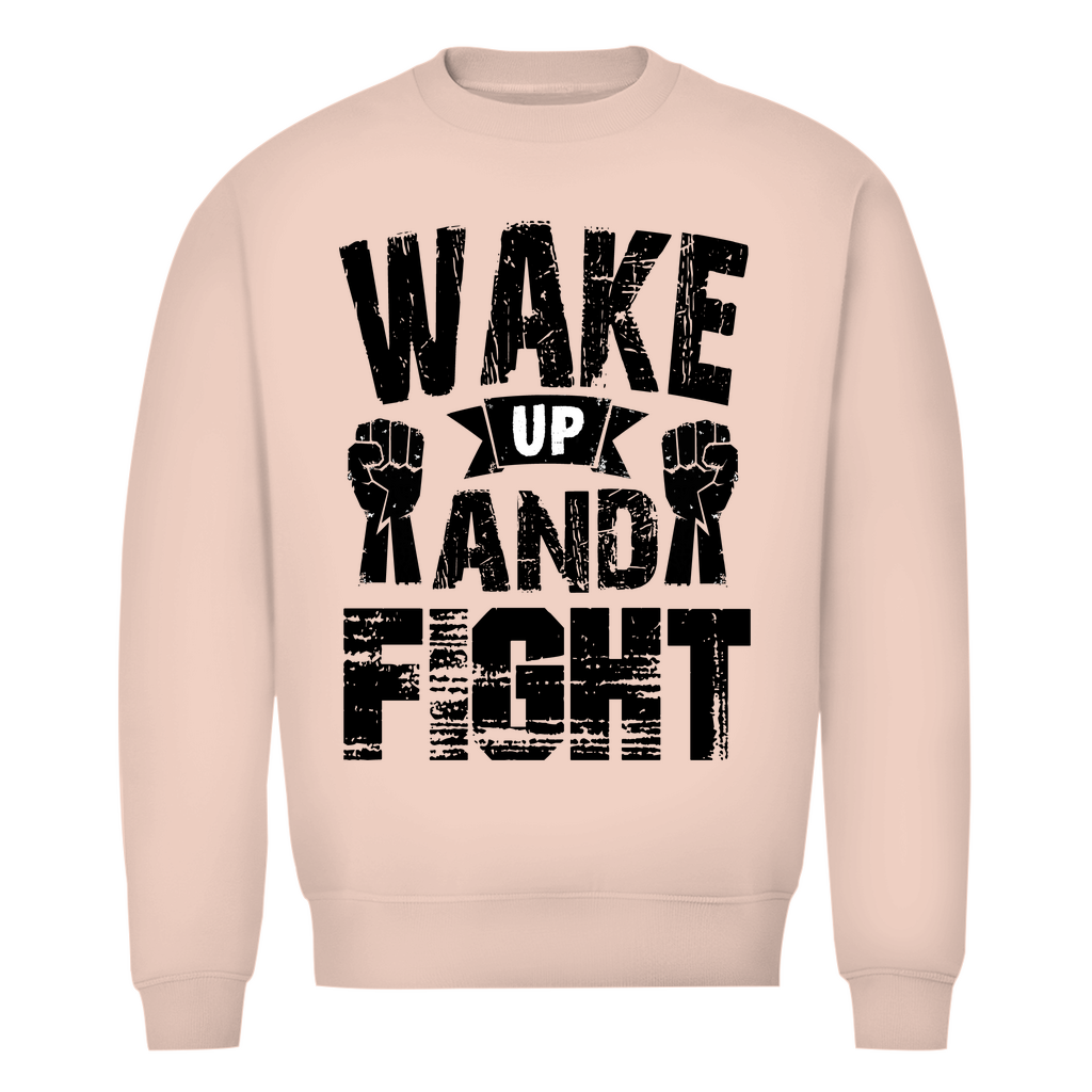 Herren Premium Bio Sweatshirt in Rosa mit Wake up and Fight Design auf der Brust