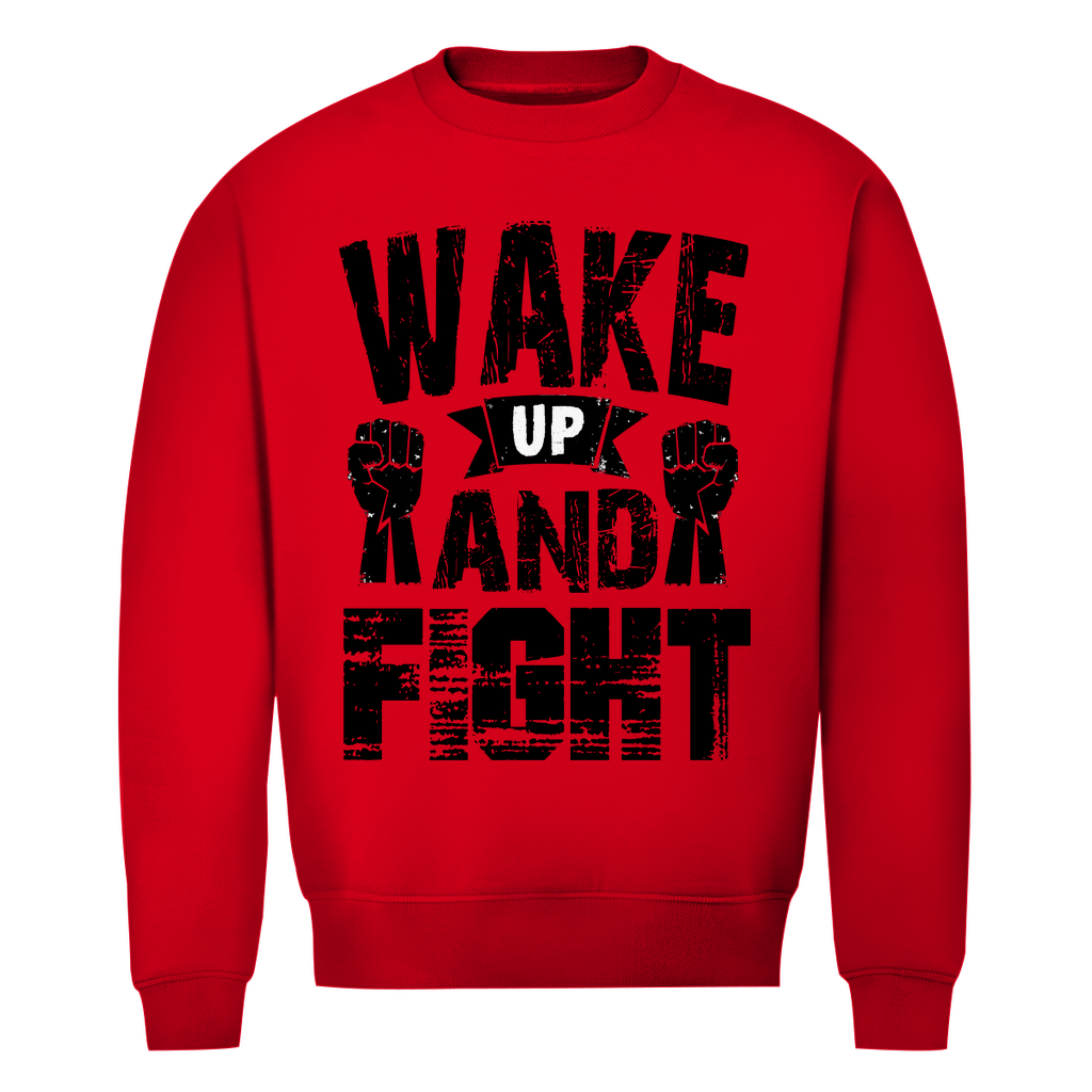 Herren Premium Bio Sweatshirt in Rot mit Wake up and Fight Design auf der Brust